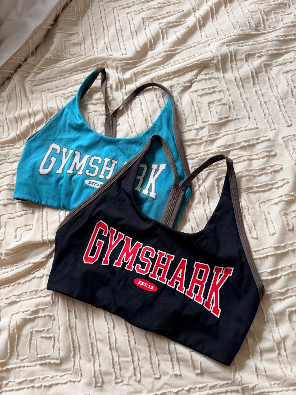 Gymshark Black & Teal Logo Racerback Sports Bras - Picture 2 of 3